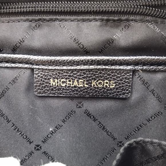 Michael Kors Brown Canvas Leather Trim MK Printed Top Zipper Closure Backpack - Picture 10 of 16